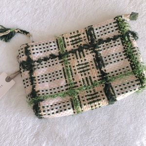 Sustainable Design Plaid Raffia Pouch (SMALL)